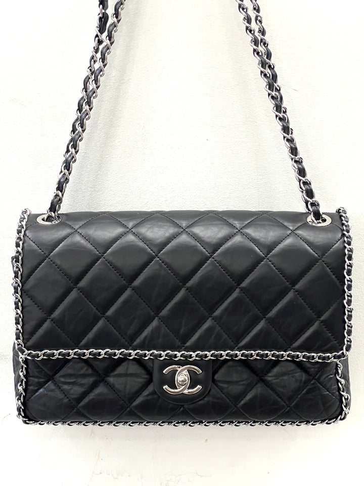 CHANEL QUILTED CRUMPLED LAMBSKIN RUNNING CHAIN FLAP JUMBO BAG