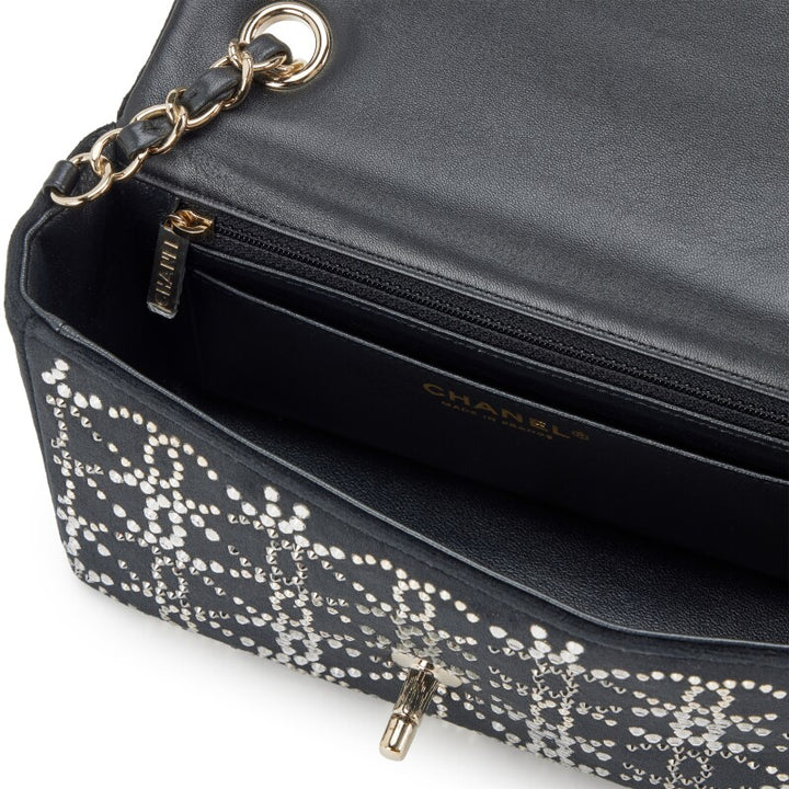 CHANEL RUTHENIUM STRASS CRYSTAL EMBELLISHED MINI CLASSIC FLAP BAG