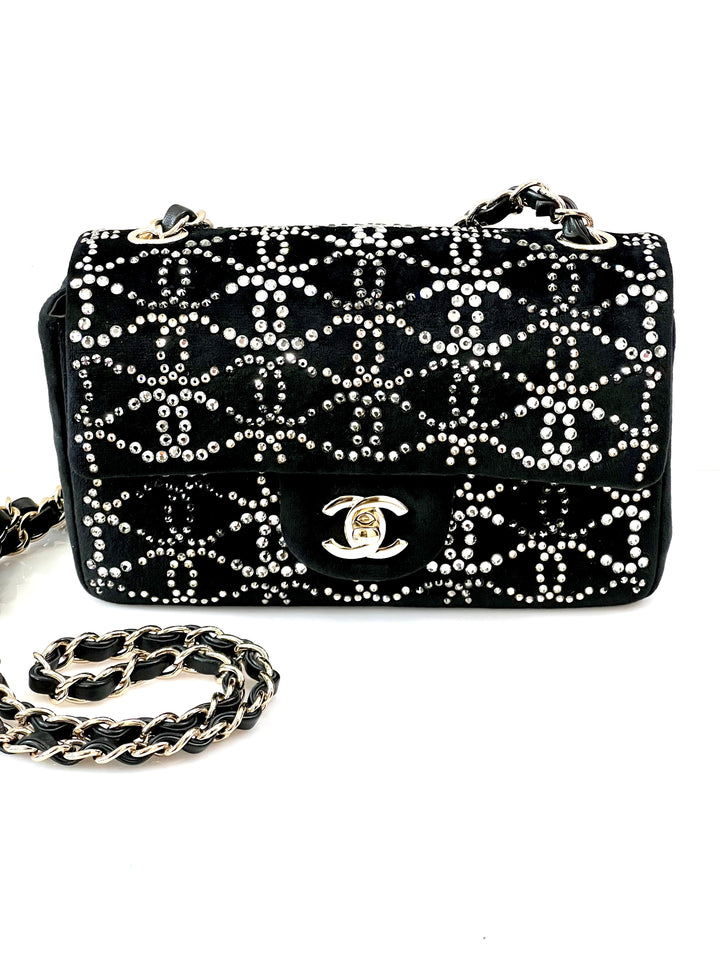 CHANEL RUTHENIUM STRASS CRYSTAL EMBELLISHED MINI CLASSIC FLAP BAG