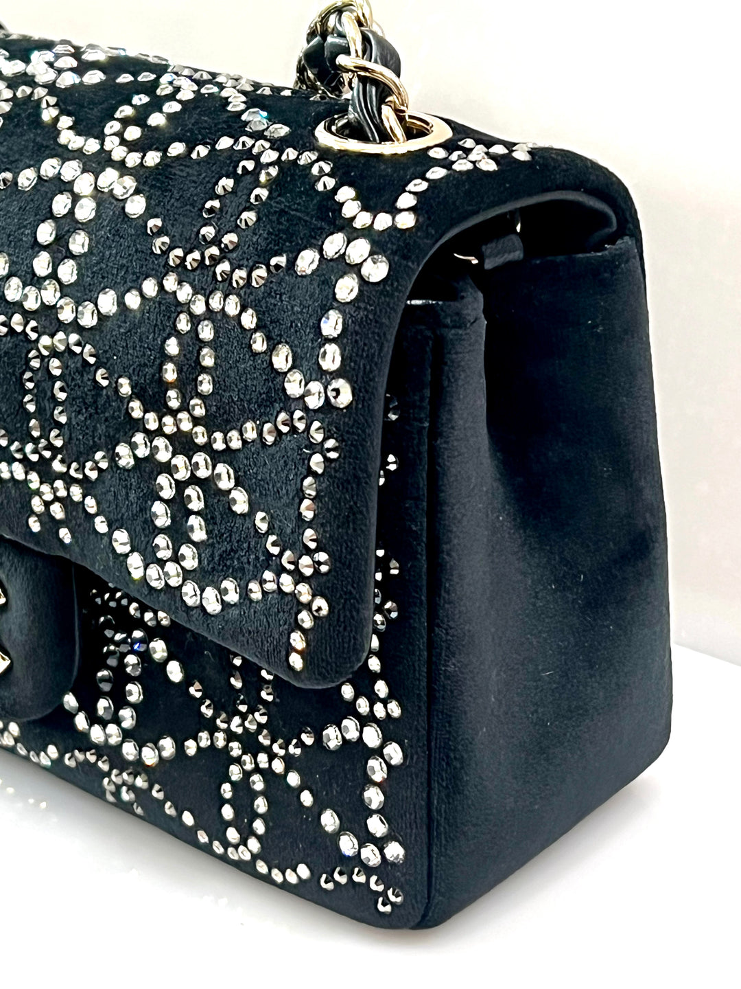 CHANEL RUTHENIUM STRASS CRYSTAL EMBELLISHED MINI CLASSIC FLAP BAG