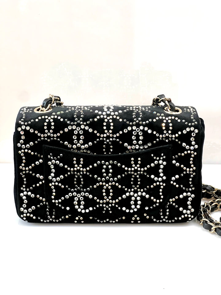 CHANEL RUTHENIUM STRASS CRYSTAL EMBELLISHED MINI CLASSIC FLAP BAG