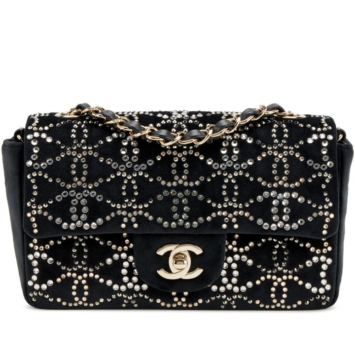 CHANEL RUTHENIUM STRASS CRYSTAL EMBELLISHED MINI CLASSIC FLAP BAG