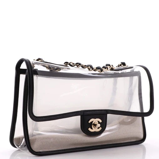 CHANEL SAND BY THE SEA PVC &amp; LAMBSKIN MEDIUM FLAP BAG
