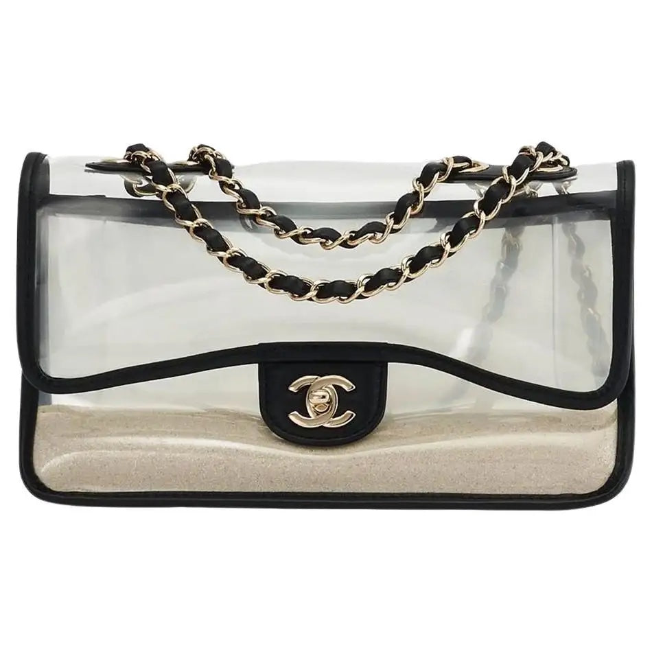 CHANEL SAND BY THE SEA PVC &amp; LAMBSKIN MEDIUM FLAP BAG