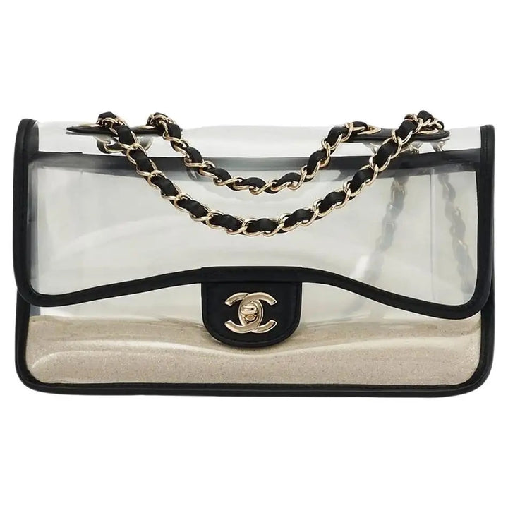 CHANEL SAND BY THE SEA PVC &amp; LAMBSKIN MEDIUM FLAP BAG