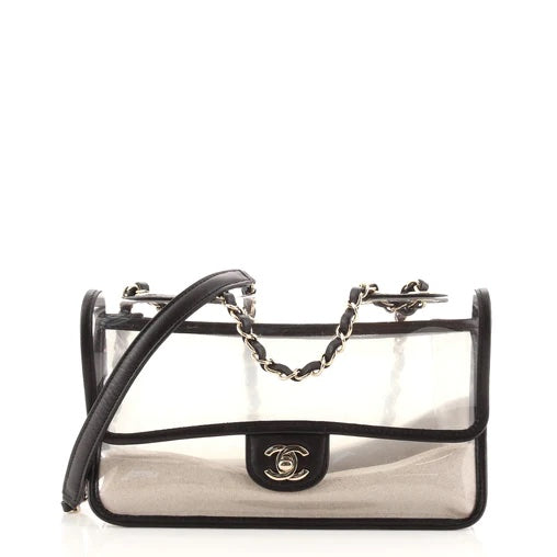 CHANEL SAND BY THE SEA PVC &amp; LAMBSKIN MEDIUM FLAP BAG