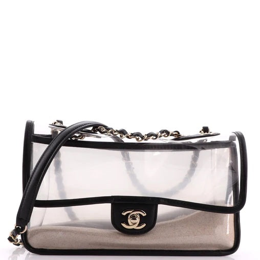 CHANEL SAND BY THE SEA PVC &amp; LAMBSKIN MEDIUM FLAP BAG