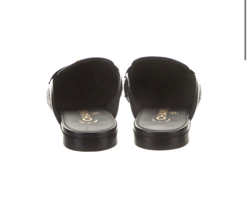 CHANEL SEQUIN LAMBSKIN QUILTED CC MULES