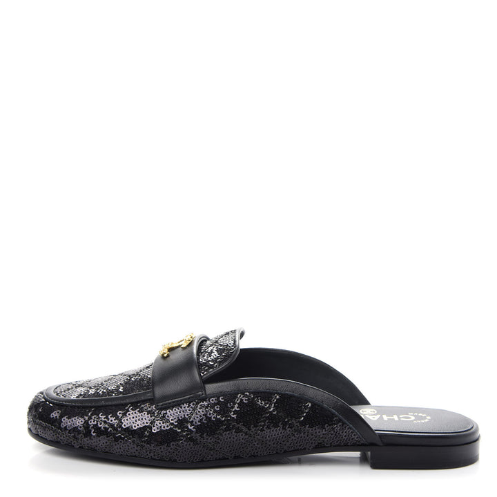 CHANEL SEQUIN LAMBSKIN QUILTED CC MULES