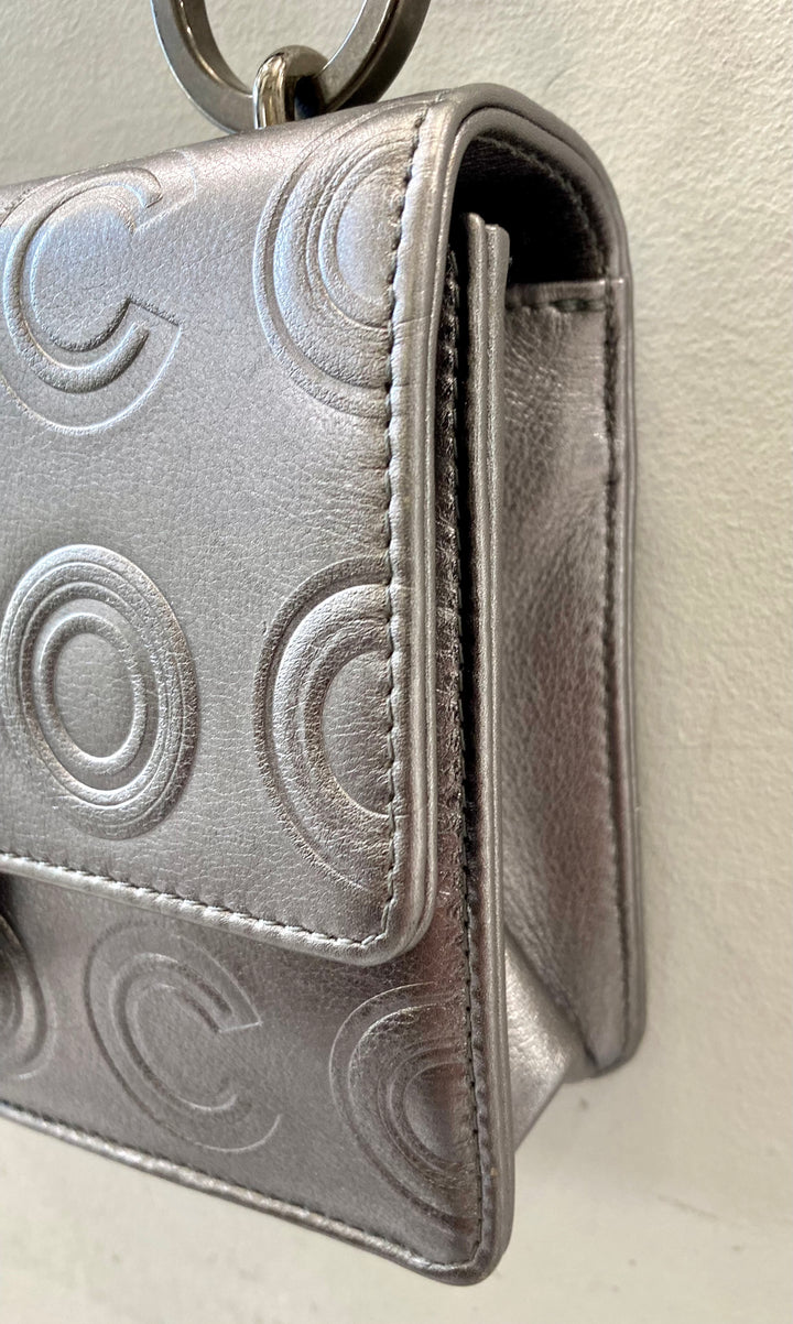 CHANEL METALLIC SILVER CALFSKIN COCO EMBOSSED SHOULDER BAG