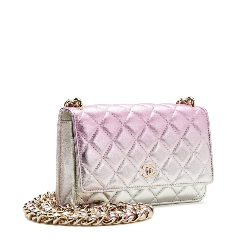CHANEL SILVER & PINK METALLIC GRADIENT QUILTED LAMBSKIN WOC