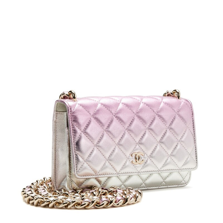 CHANEL SILVER &amp; PINK METALLIC GRADIENT QUILTED LAMBSKIN WOC-HS