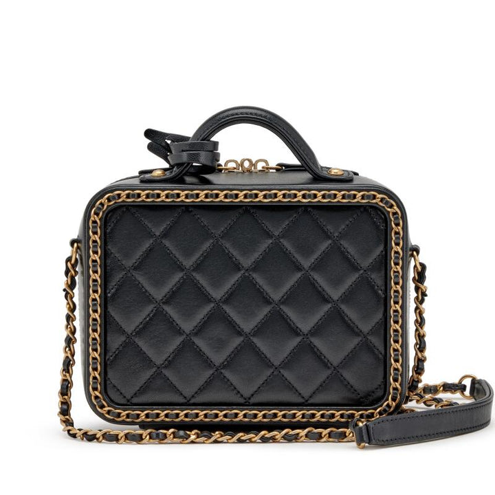 CHANEL SMALL CHAIN AROUND FILIGREE VANITY CASE W/ STRAP
