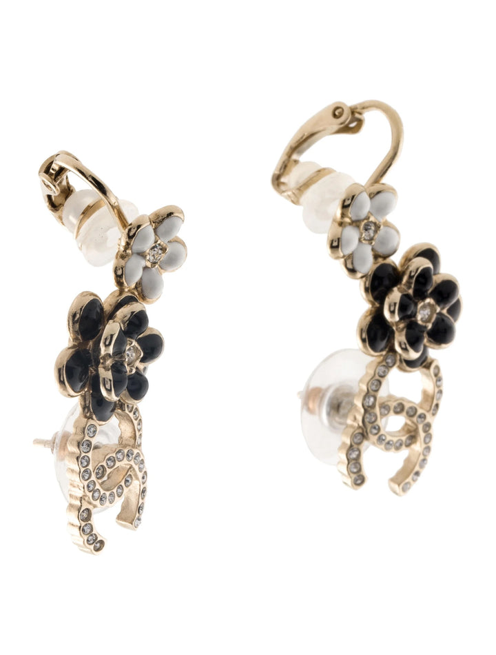 CHANEL STRASS &amp; RESIN CAMELIA CC EAR CLIMBER EARRINGS