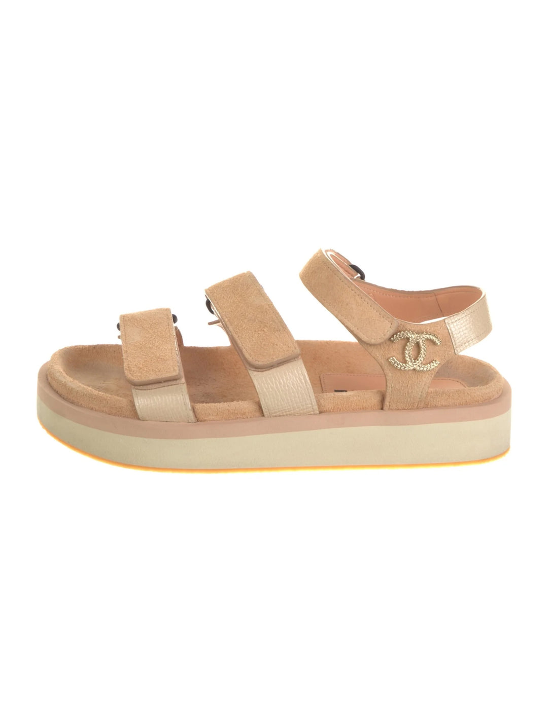 CHANEL CC SUEDE CALFSKIN VELCRO COMFORT SANDALS