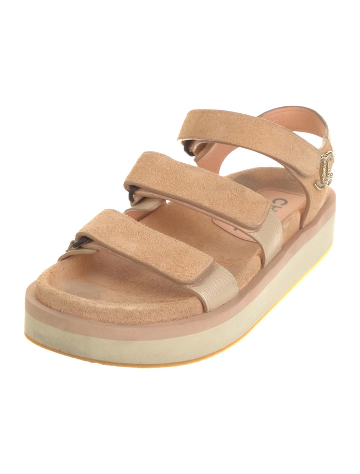 CHANEL CC SUEDE CALFSKIN VELCRO COMFORT SANDALS