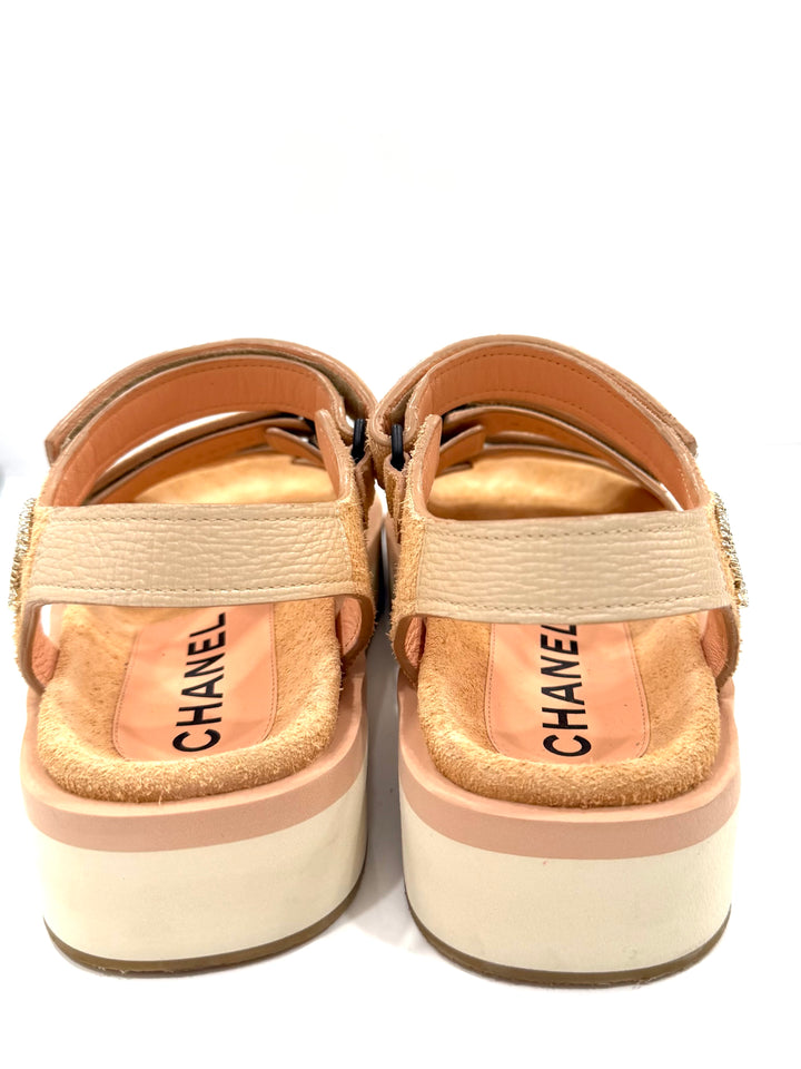 CHANEL CC SUEDE CALFSKIN VELCRO COMFORT SANDALS