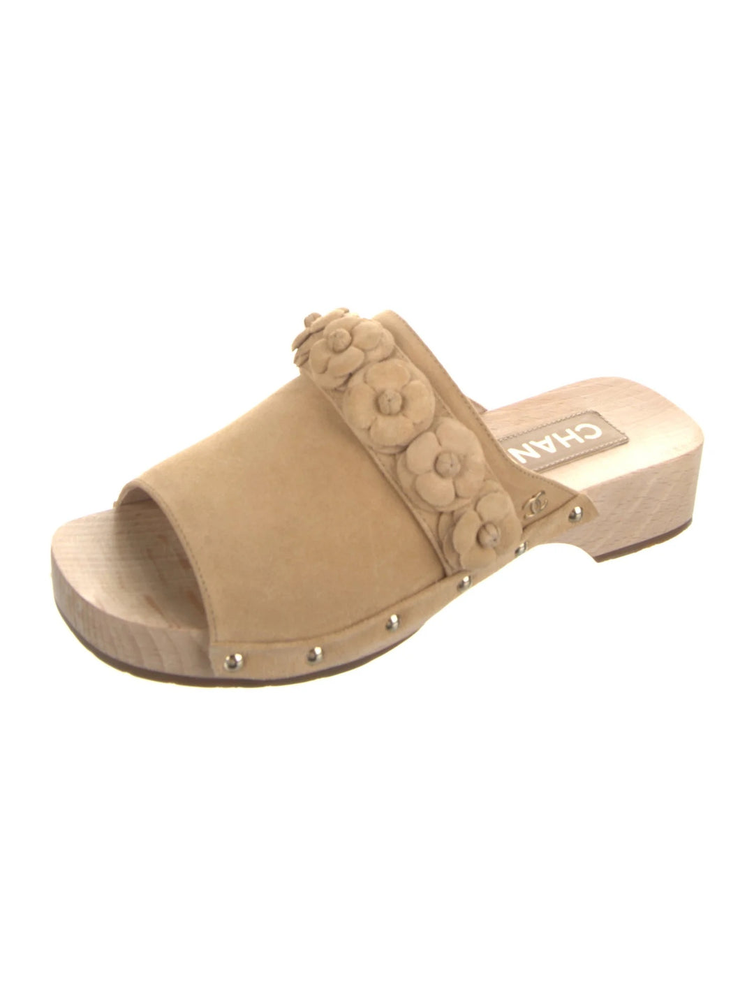 CHANEL CALFSKIN SUEDE CAMELLIA MULES CLOGS – Caroline's