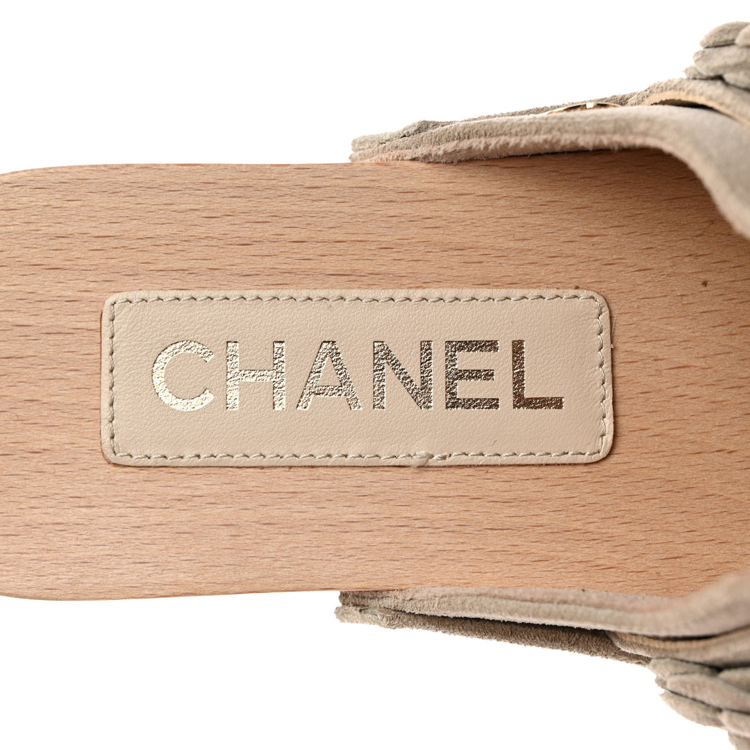 CHANEL CALFSKIN SUEDE CAMELLIA MULES CLOGS