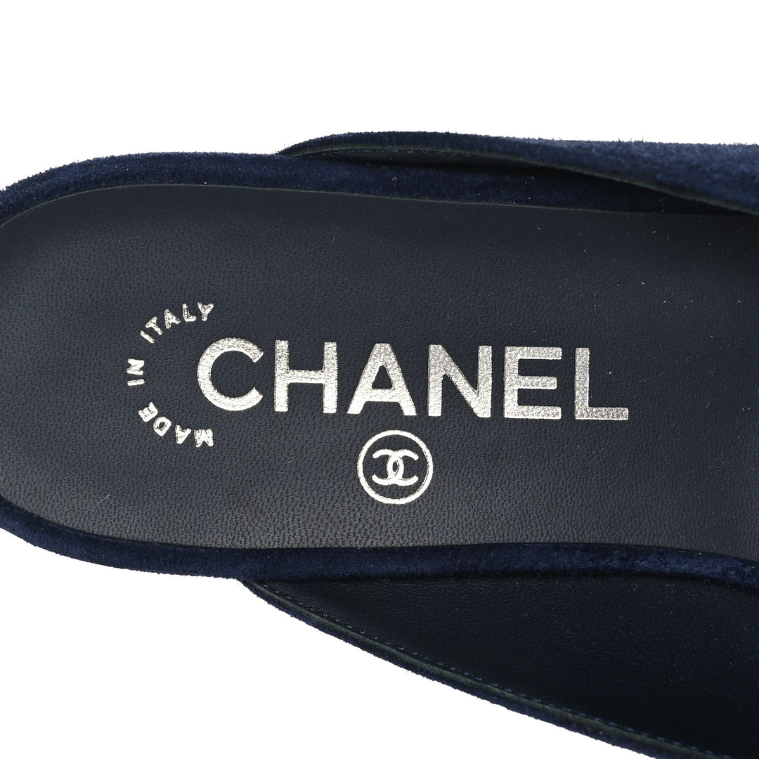 CHANEL SUEDE CALFSKIN GROSGRAIN CRYSTAL CC STAR MULES