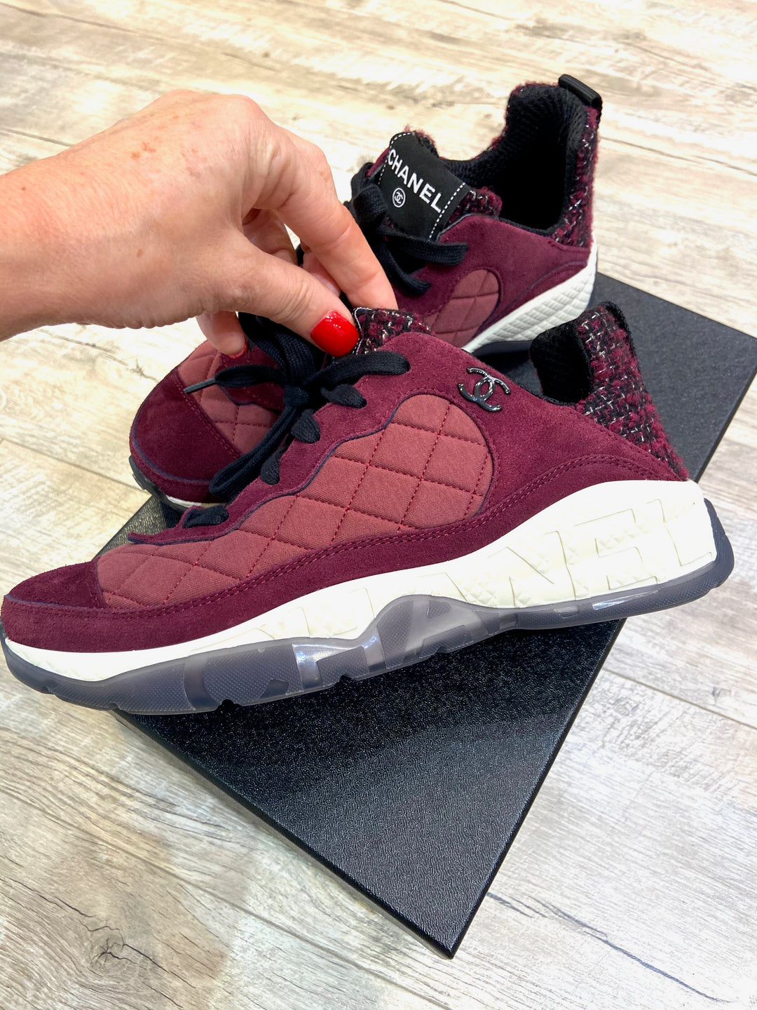 CHANEL SUEDE CALFSKIN TWEED CC SNEAKERS