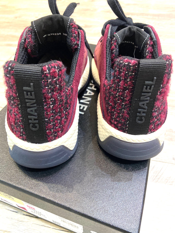 CHANEL SUEDE CALFSKIN TWEED CC SNEAKERS