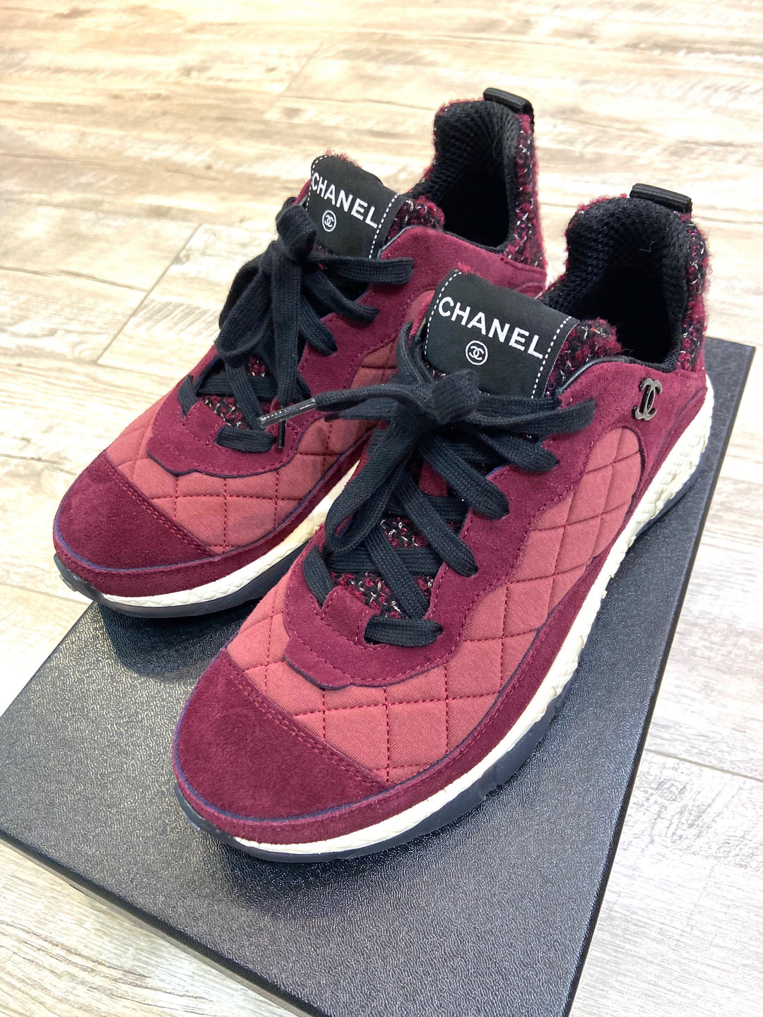 CHANEL SUEDE CALFSKIN TWEED CC SNEAKERS