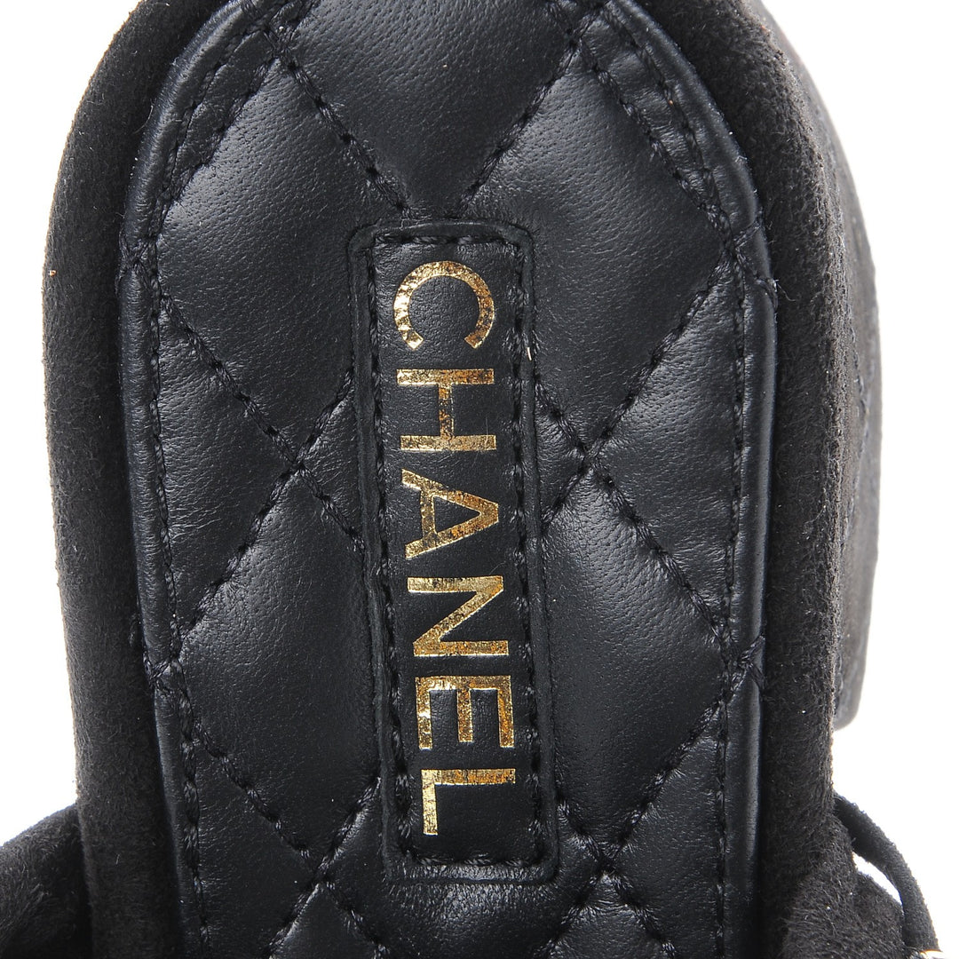 CHANEL SUEDE BRAIDED CHAIN CC CHARM MULES