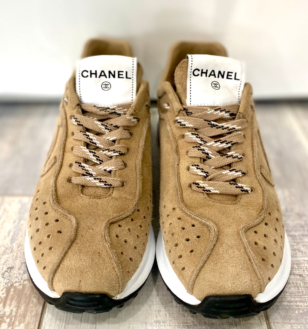 CHANEL SUEDE GOATSKIN CC SNEAKERS