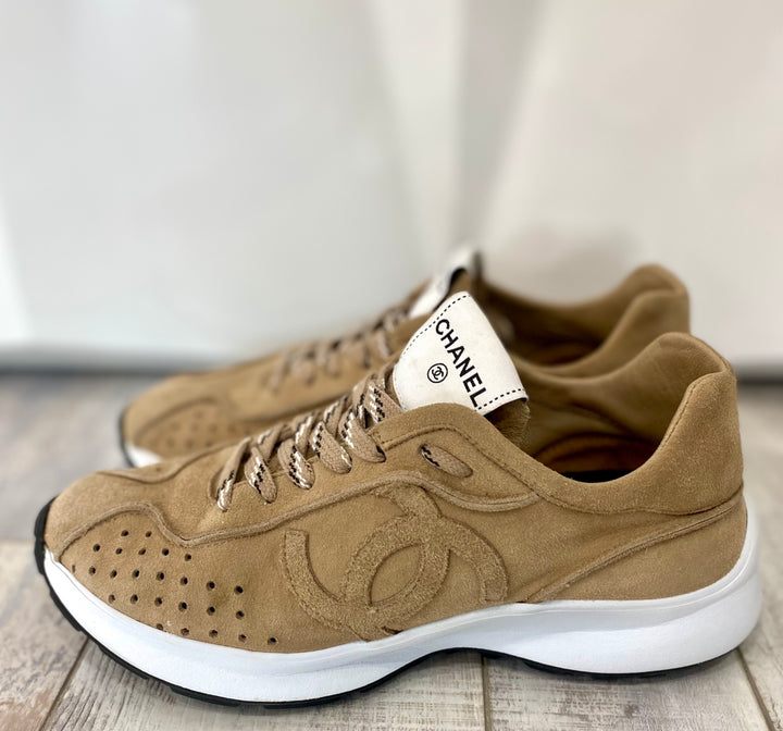 CHANEL SUEDE GOATSKIN CC SNEAKERS