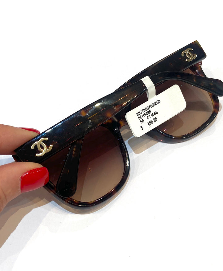 CHANEL TORTOISE ACETATE BUTTERFLY SUNGLASSES