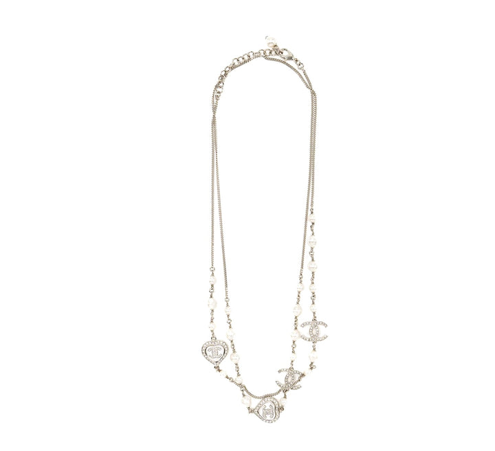 CHANEL TIMELESS CRYSTAL HEART PEARL LONG NECKLACE