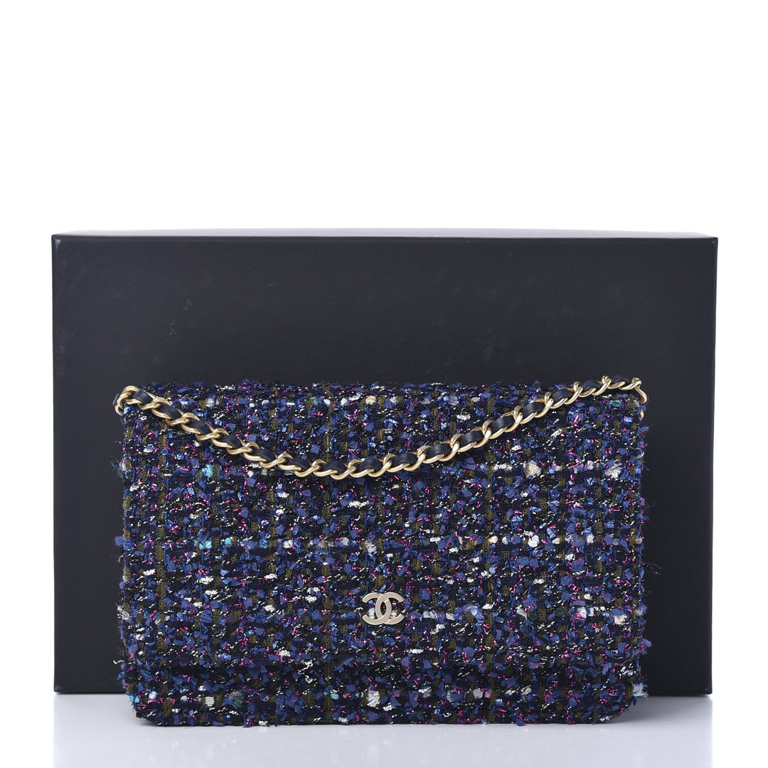 CHANEL TWEED CHARMS WALLET ON CHAIN
