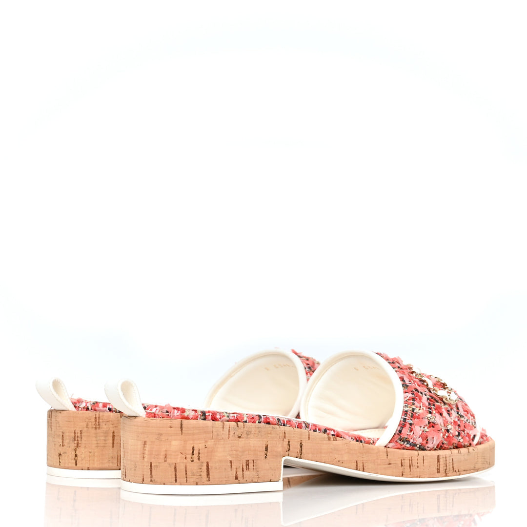 CHANEL TWEED CORK "CHA NEL" MULE SANDALS
