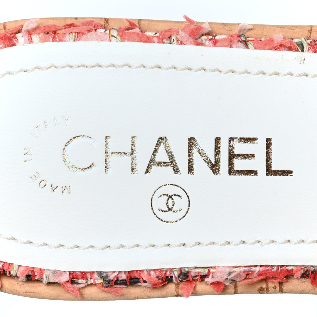 CHANEL TWEED CORK "CHA NEL" MULE SANDALS