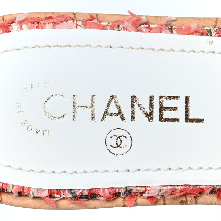 CHANEL TWEED CORK "CHA NEL" MULE SANDALS