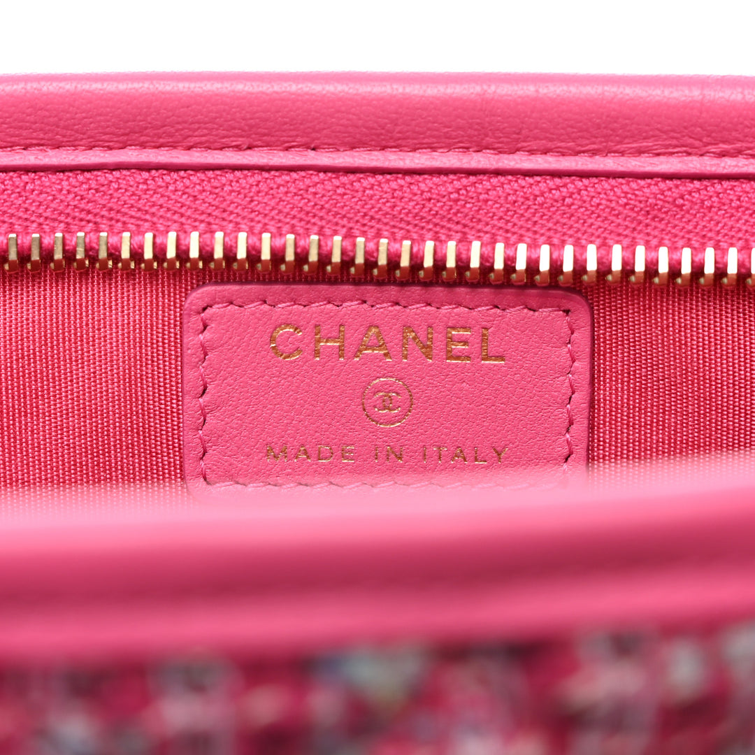CHANEL TWEED PVC LAMBSKIN LEATHER WRISTLET CLUTCH