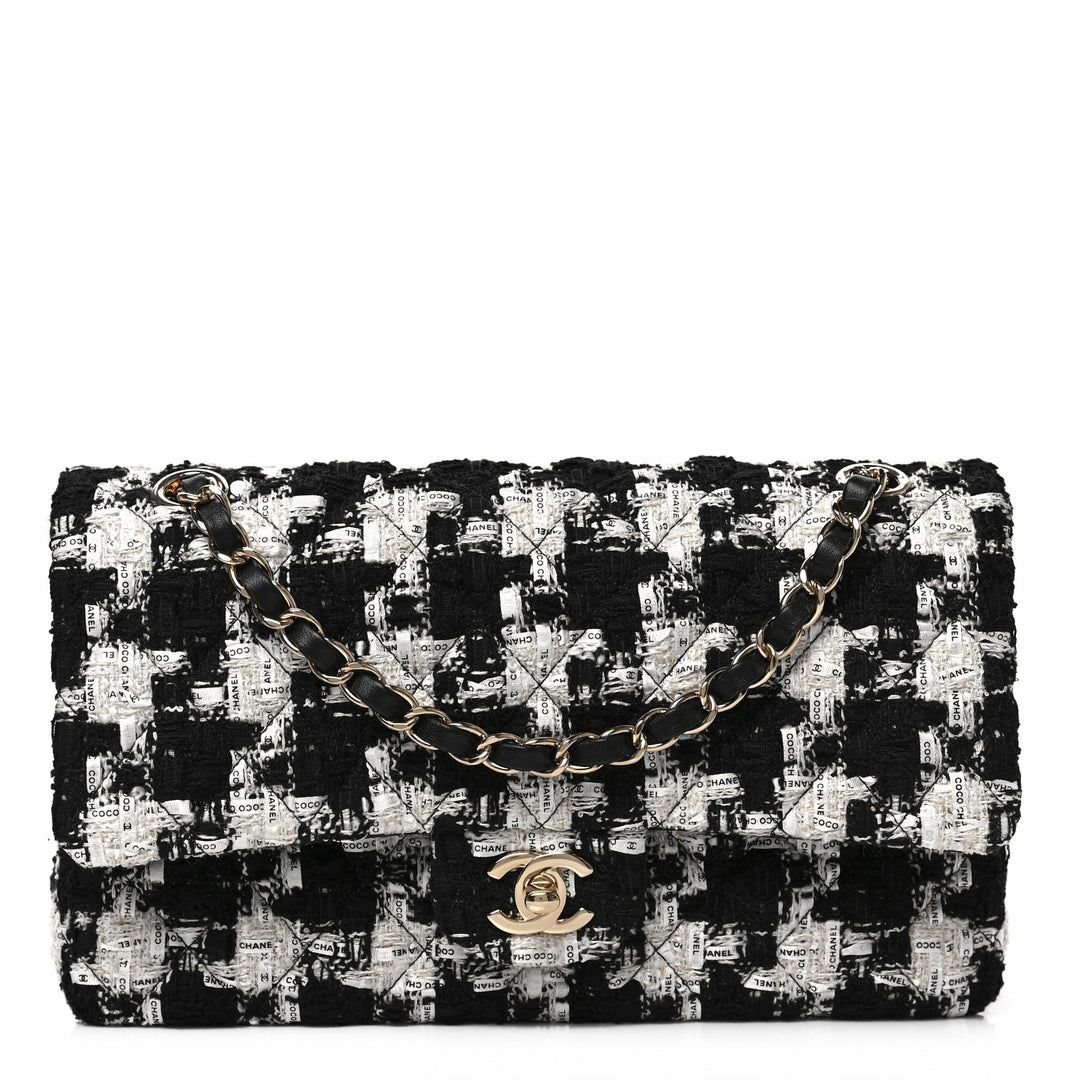 CHANEL QUILTED TWEED MEDIUM DOUBLE FLAP BAG