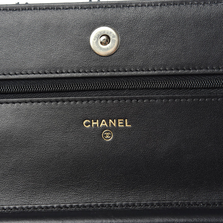 CHANEL TWEED QUILTED WALLET ON A CHAIN