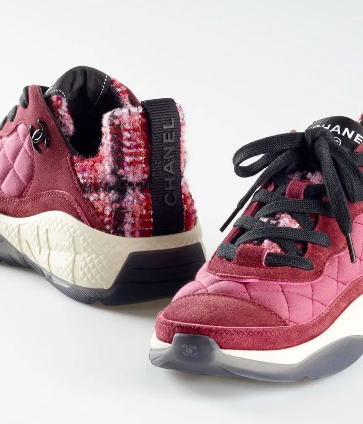 CHANEL SUEDE CALFSKIN TWEED CC SNEAKERS