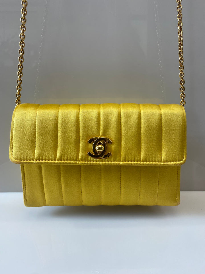 CHANEL VINTAGE VERTICAL QUILTED SATIN MINI FLAP BAG