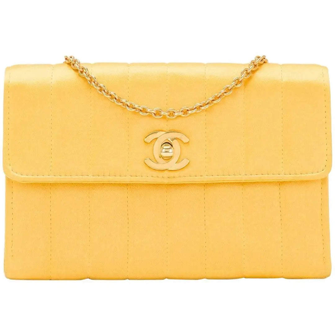 CHANEL VINTAGE VERTICAL QUILTED SATIN MINI FLAP BAG