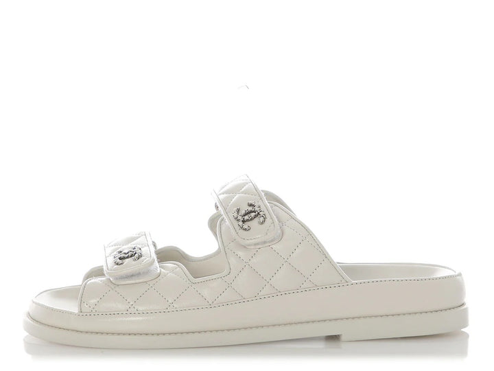 CHANEL LAMBSKIN QUILTED VELCRO DAD CHAIN CC SLIDE SANDALS