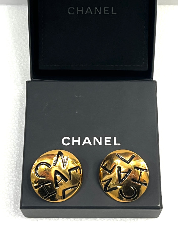 CHANEL VINTAGE  LOGO ENGRAVED CLIP-ON EARRINGS
