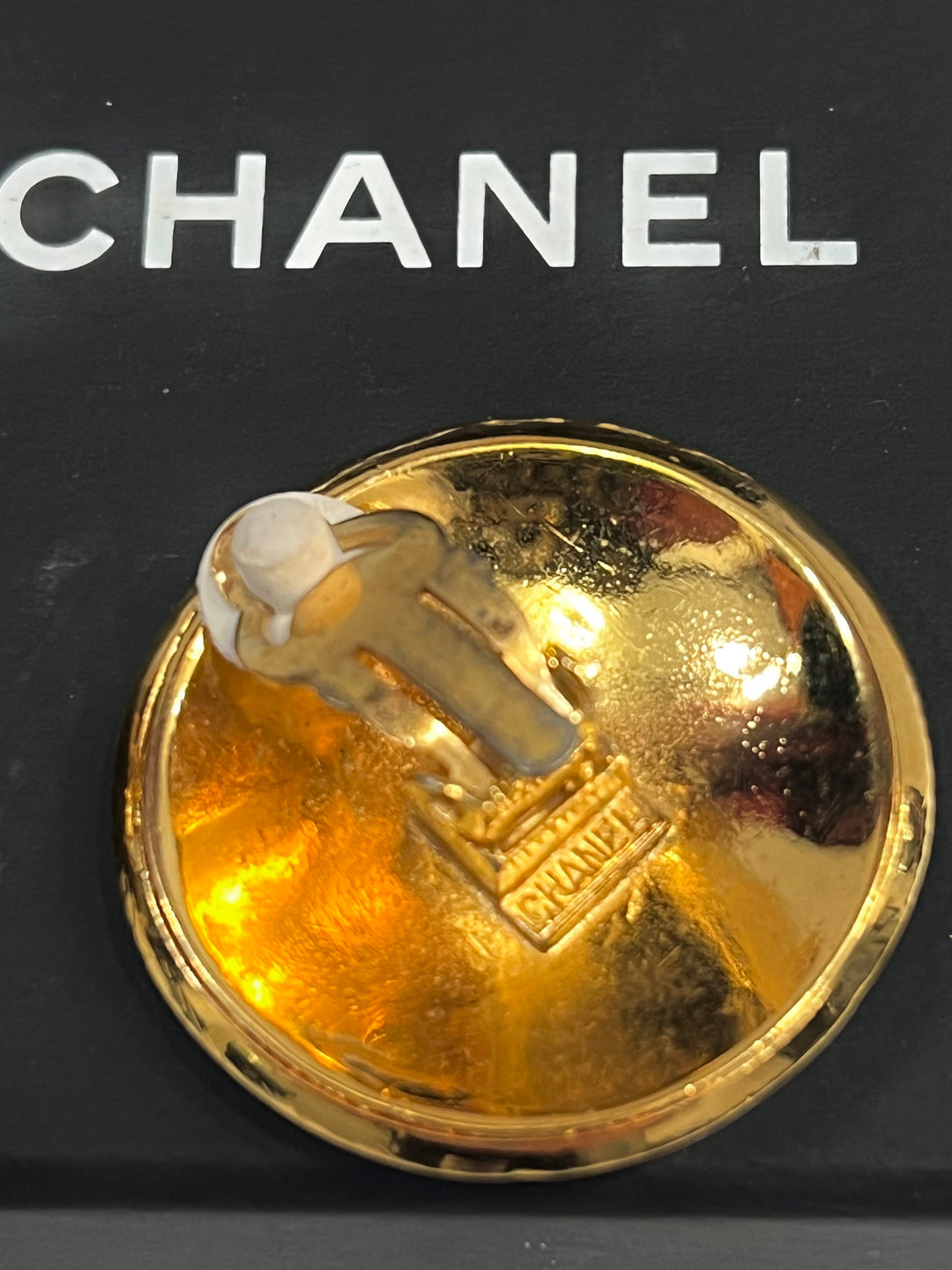 CHANEL VINTAGE  LOGO ENGRAVED CLIP-ON EARRINGS