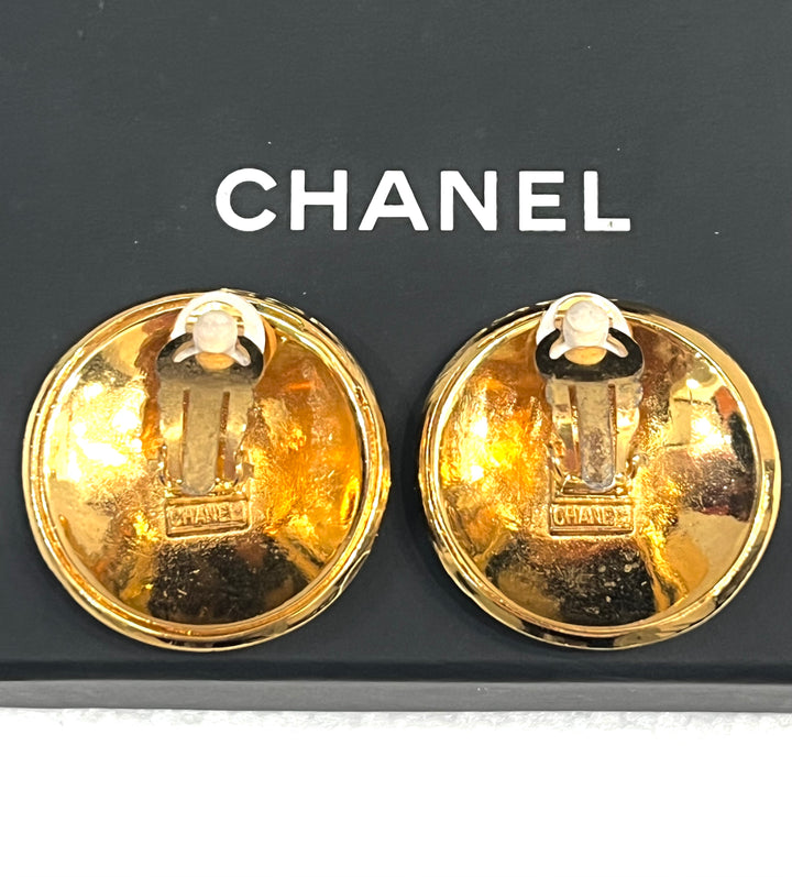 CHANEL VINTAGE  LOGO ENGRAVED CLIP-ON EARRINGS