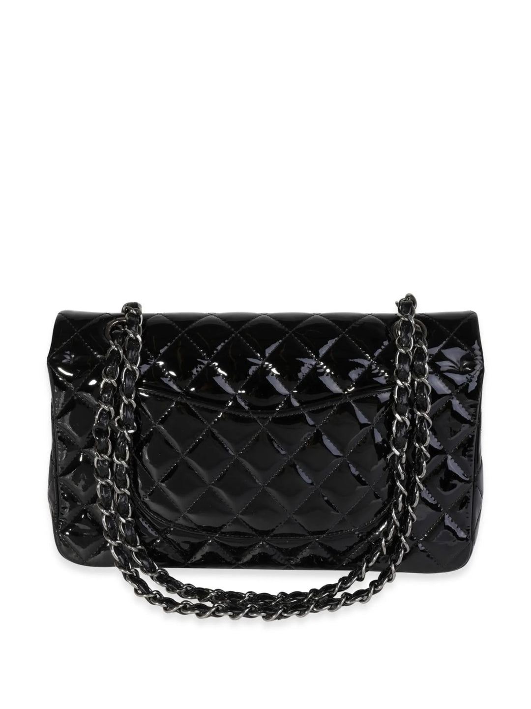 CHANEL CLASSIC QUILTED PATENT DOUBLE FLAP SHOULDER BAG