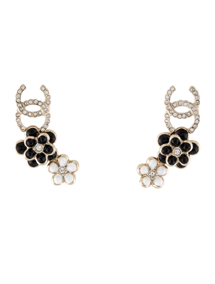 CHANEL STRASS &amp; RESIN CAMELIA CC EAR CLIMBER EARRINGS
