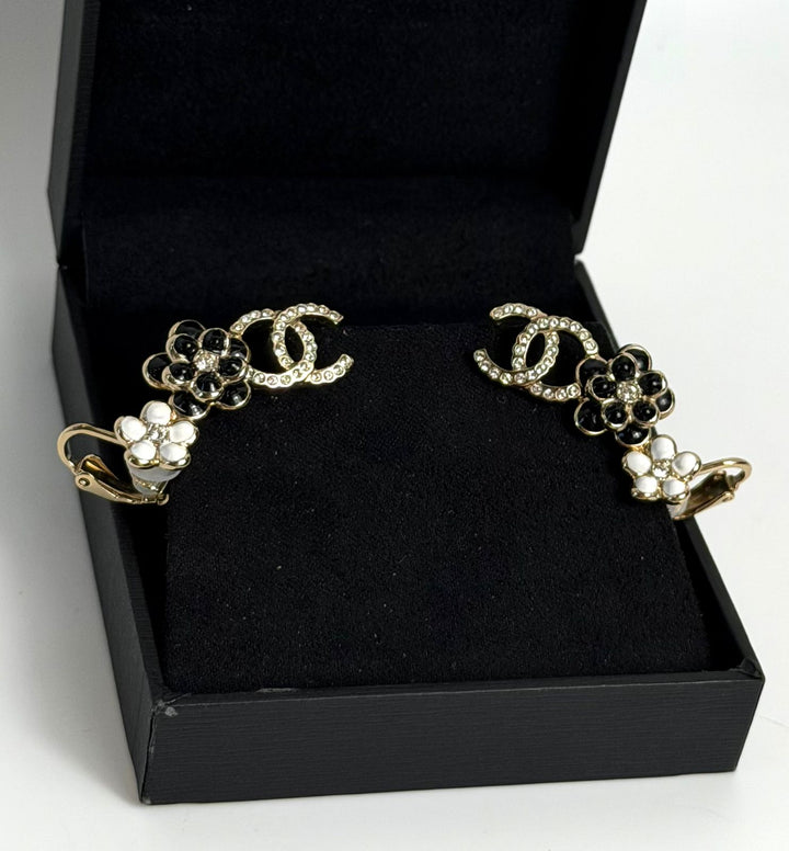 CHANEL STRASS &amp; RESIN CAMELIA CC EAR CLIMBER EARRINGS