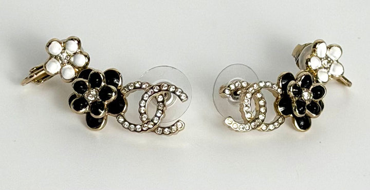 CHANEL STRASS &amp; RESIN CAMELIA CC EAR CLIMBER EARRINGS
